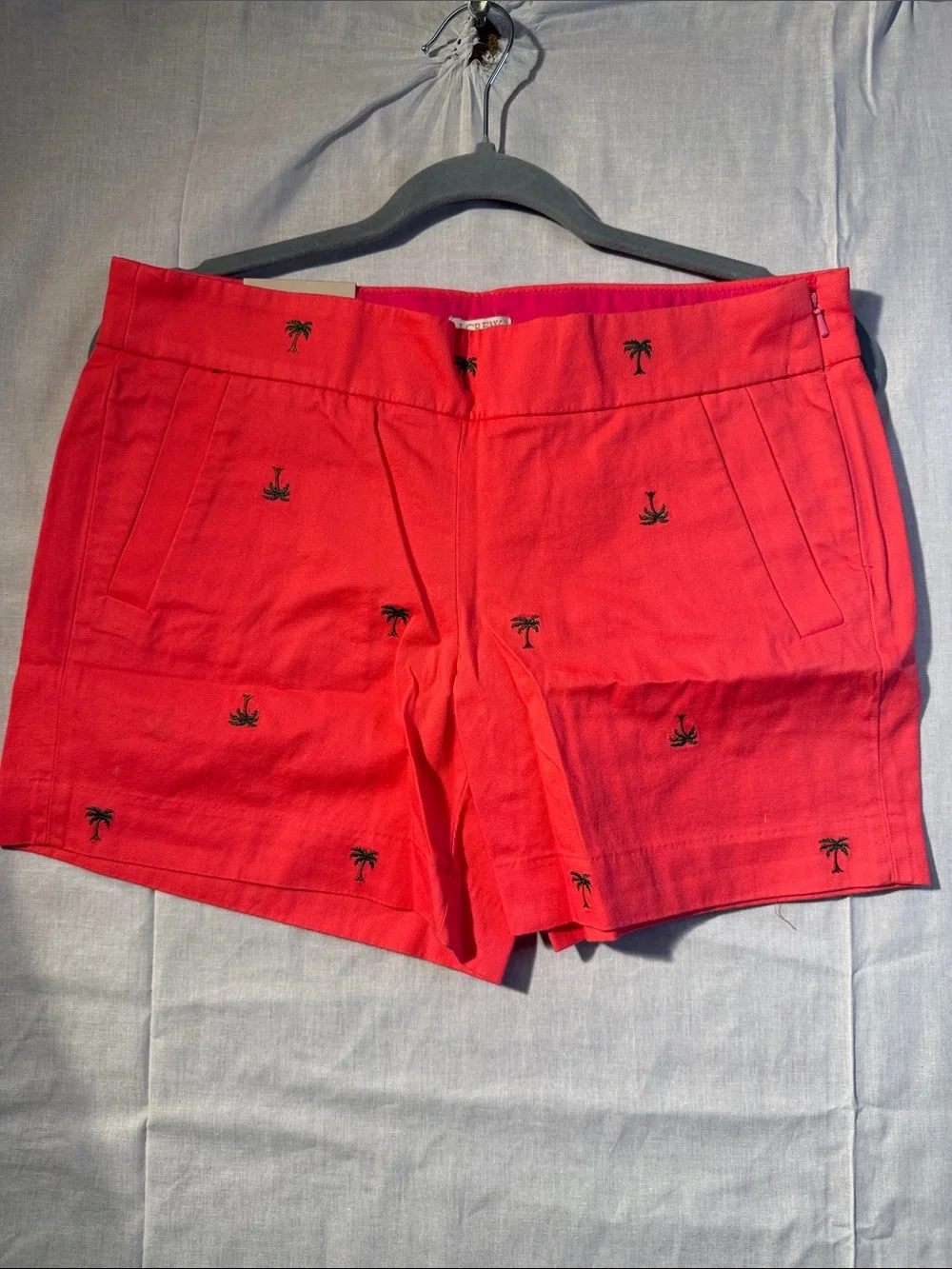 J. Crew Size 4 Chino City Fit Women's Coral Embroidered Palm-Print Shorts